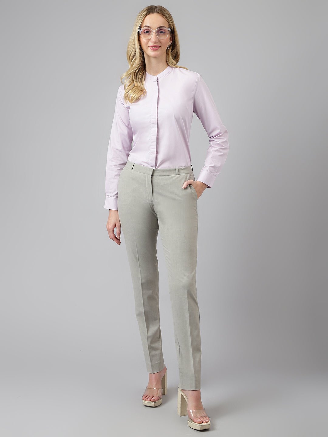 Women Purple Solid Pure Cotton Regular Fit Formal Shirt - #folk republic#