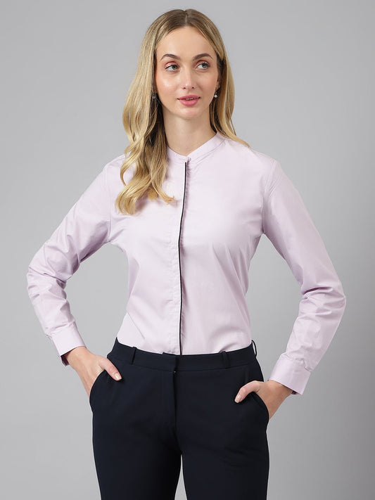 Women Purple Solid Pure Cotton Regular Fit Formal Shirt - #folk republic#