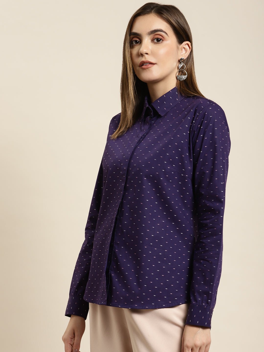 Women Purple Solid Pure Cotton Regular Fit Formal Shirt - #folk republic#