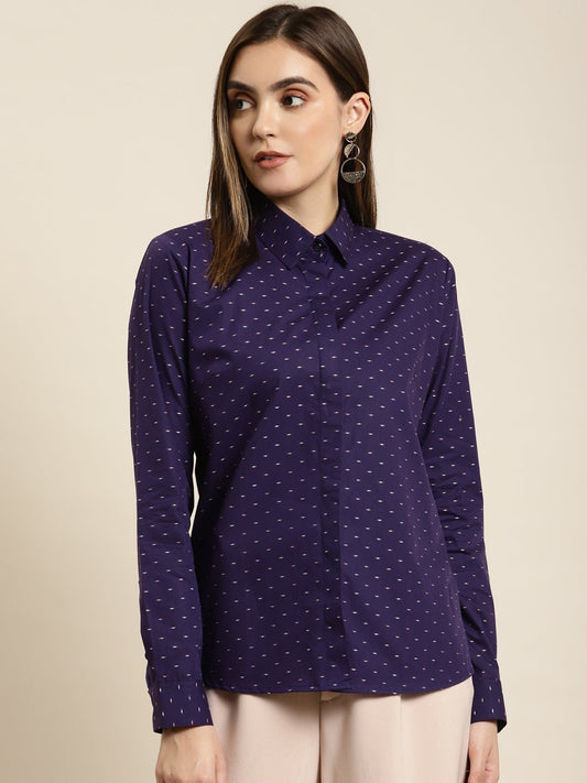Women Purple Solid Pure Cotton Regular Fit Formal Shirt - #folk republic#