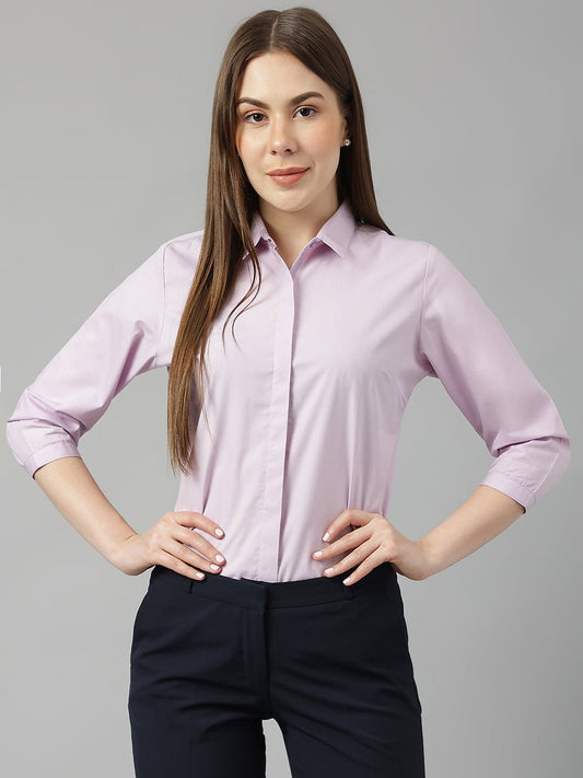 Women Purple Solid Pure Cotton Slim Fit Formal Shirt - #folk republic#