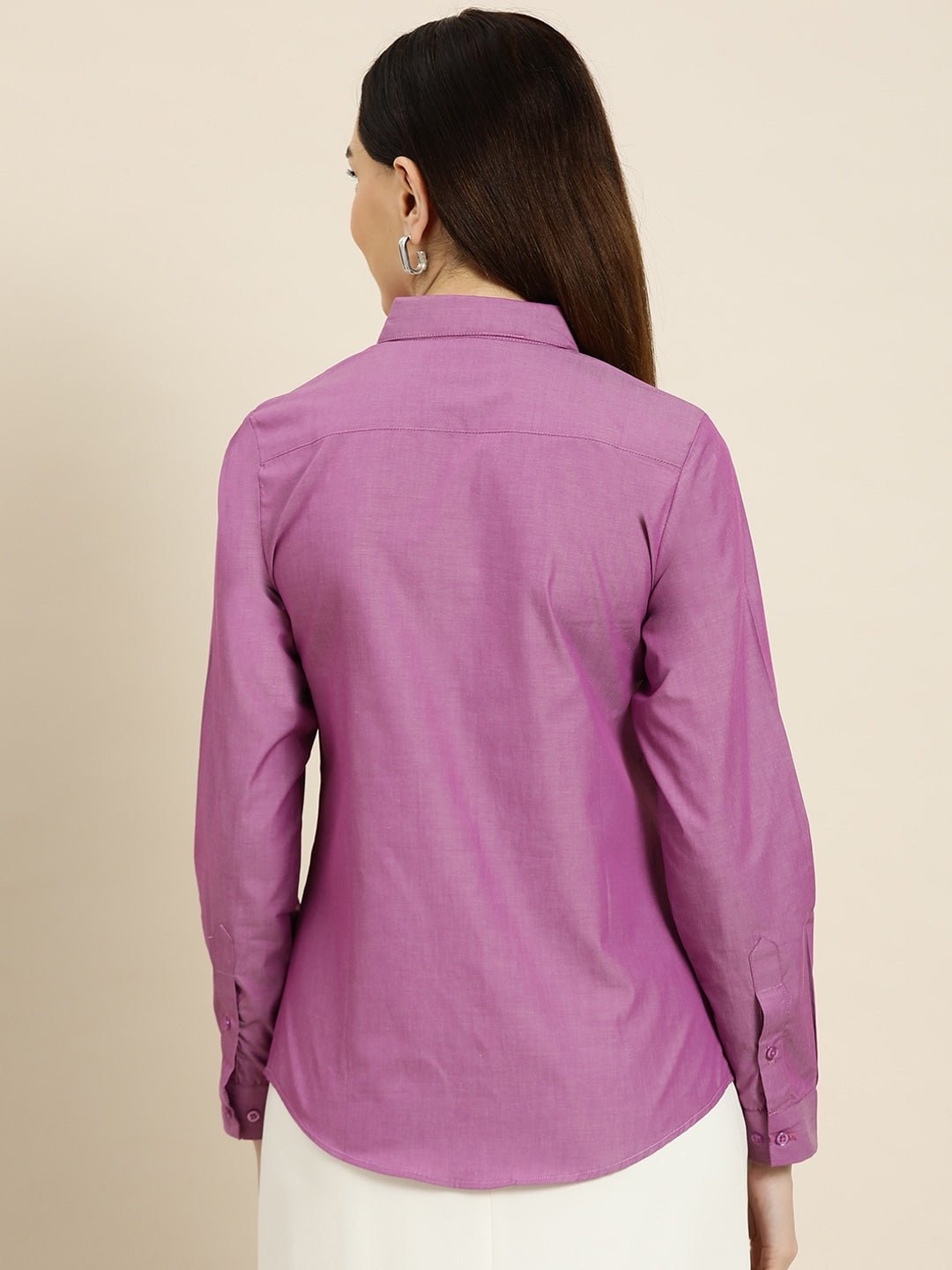 Women Purple Solids Pure Cotton Slim Fit Formal Shirt - #folk republic#
