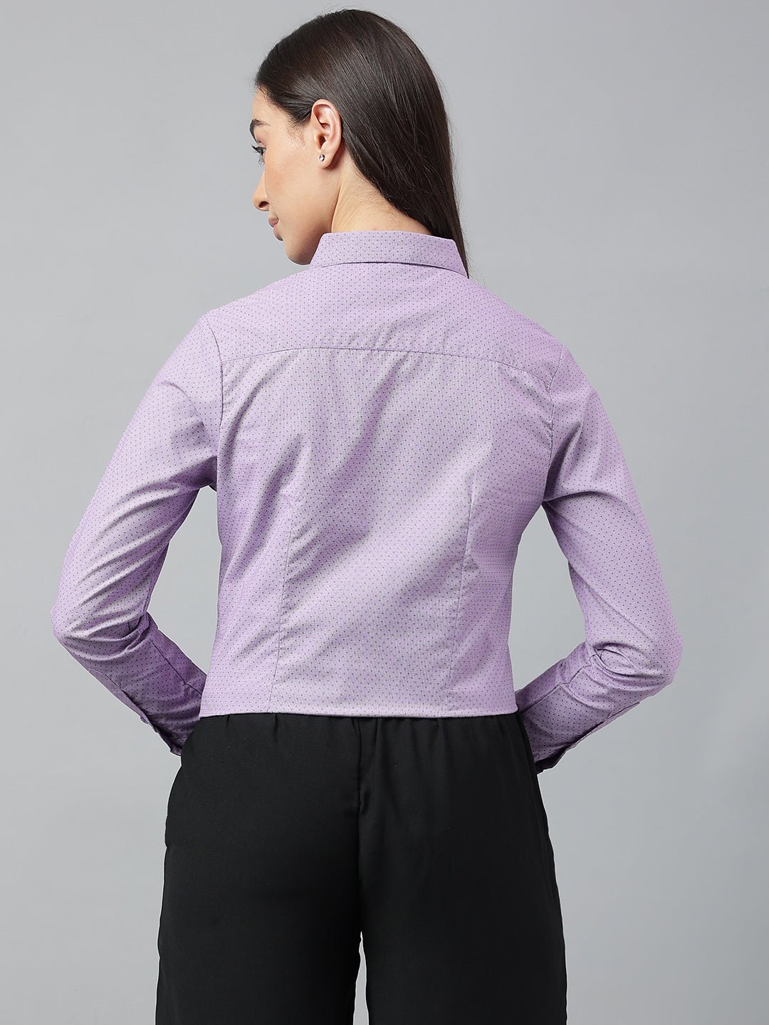 Women Purple & White Solid Pure Cotton Regular Fit Formal Shirt - #folk republic#
