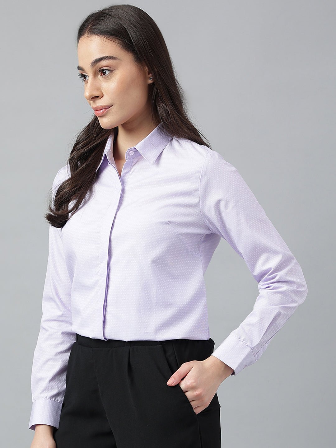 Women Purple & White Stripes Pure Cotton Regular Fit Formal Shirt - #folk republic#