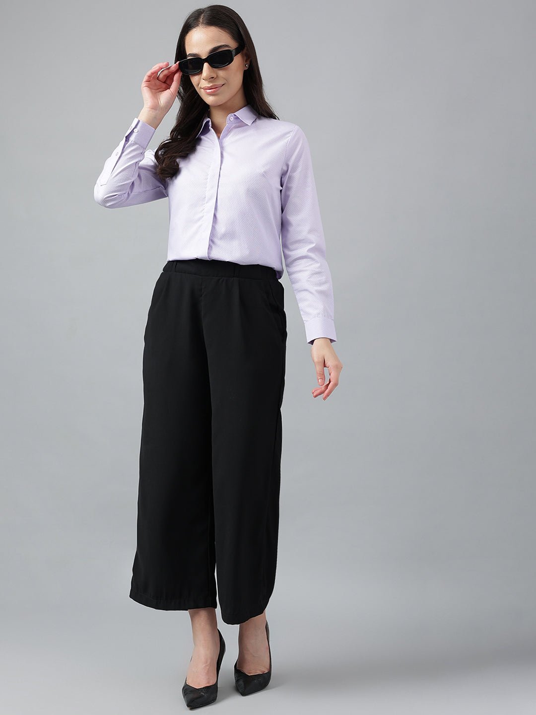 Women Purple & White Stripes Pure Cotton Regular Fit Formal Shirt - #folk republic#