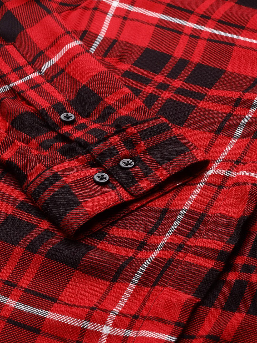 Women Red & Black Checked Viscose Rayon Slim Fit Formal Shirt - #folk republic#
