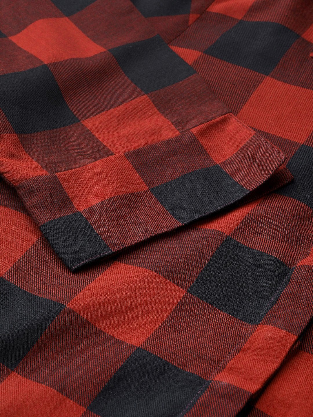 Women Red & Black Checks Pure Cotton Regular Fit Shirt Dress - #folk republic#