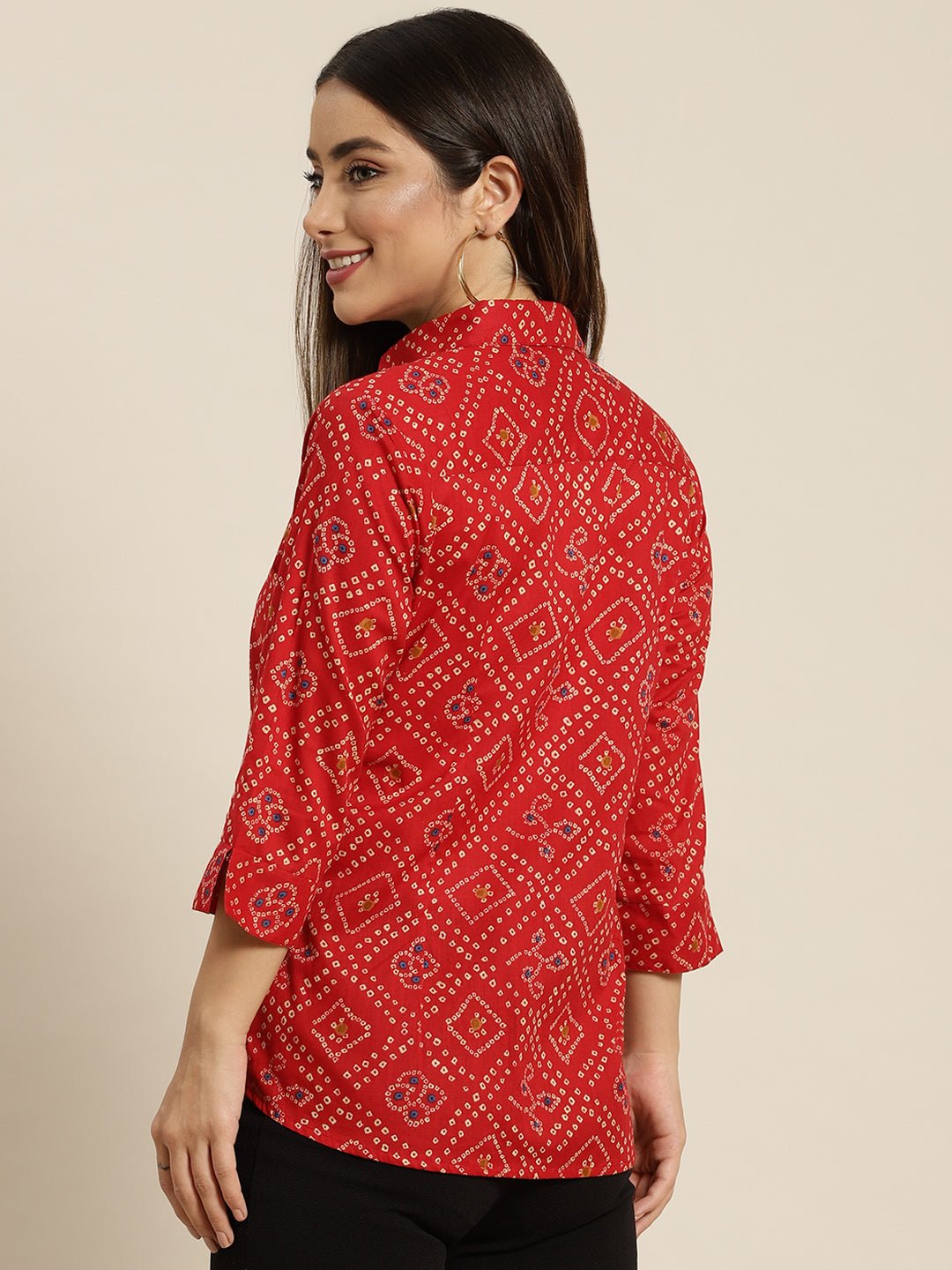 Women Red Printed Pure Cotton Regular Fit Formal Shirt - #folk republic#