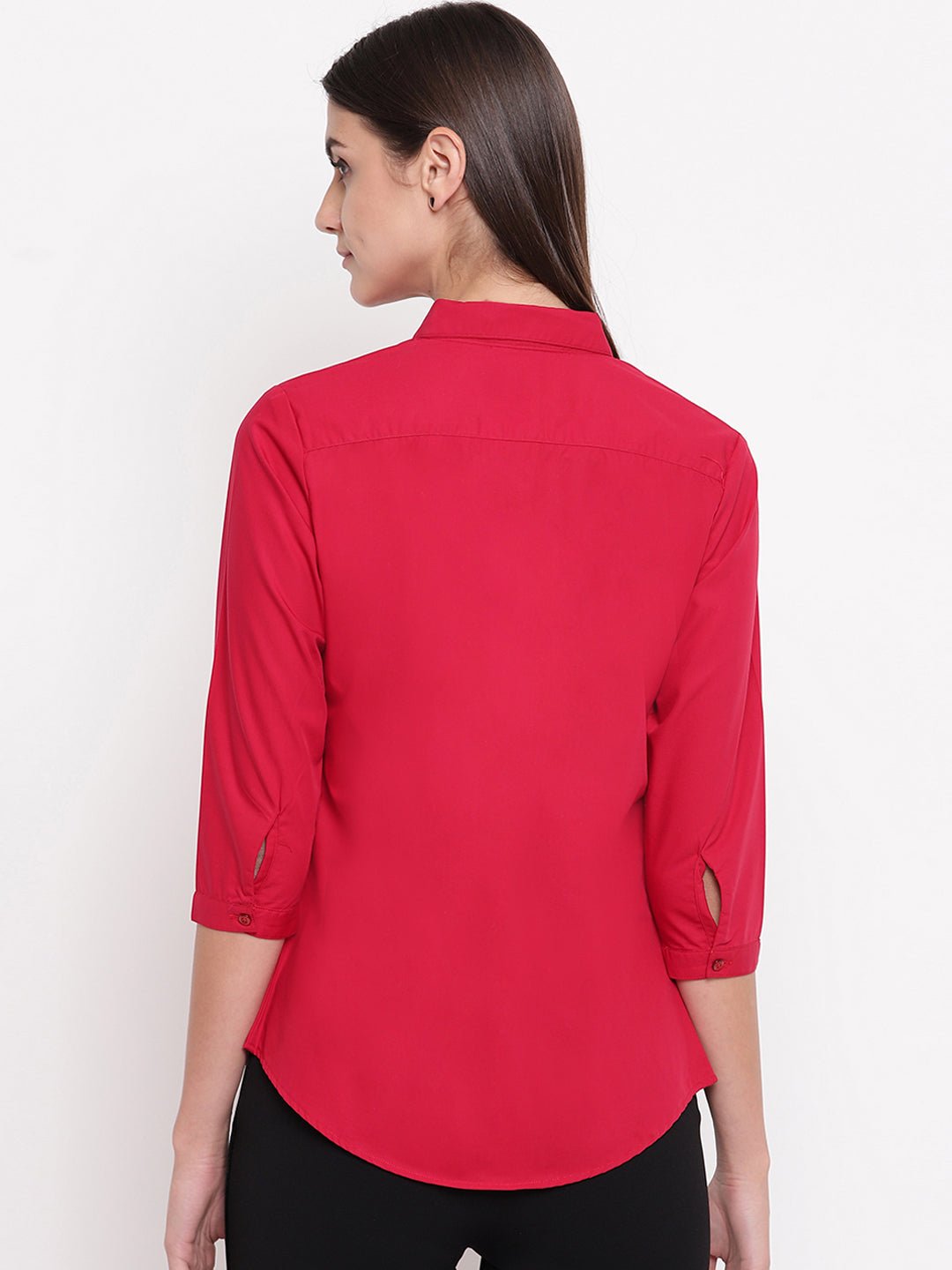 Women Red Pure Cotton Solid Slim Fit Formal Shirt - #folk republic#