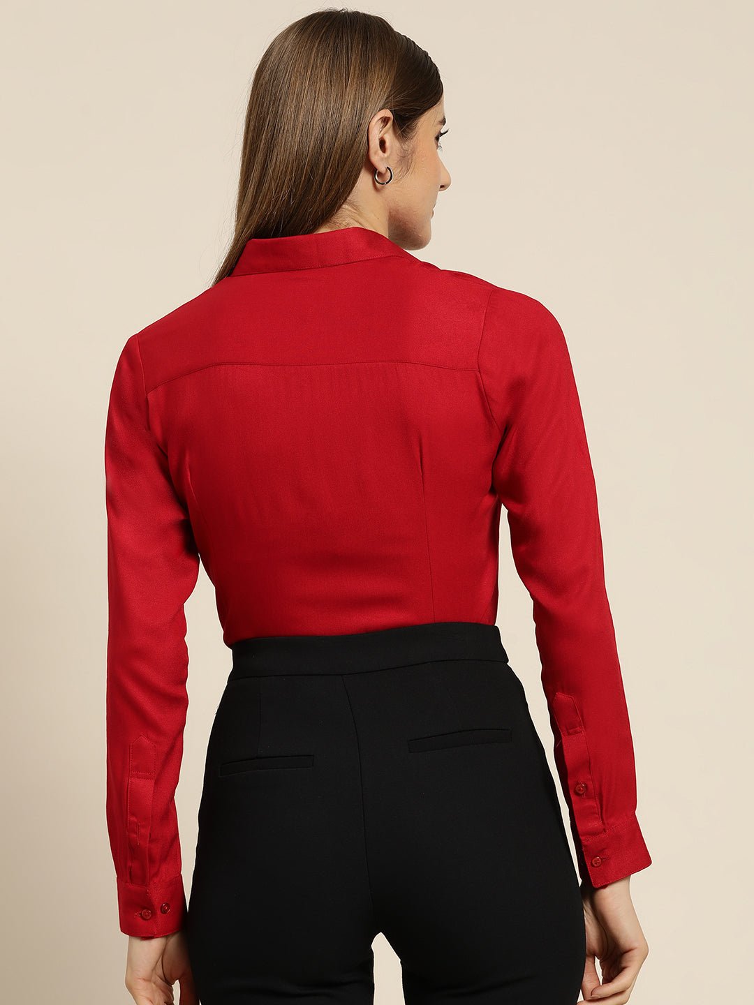 Women Red Solid Viscose Rayon Regular Fit Formal Shirt - #folk republic#