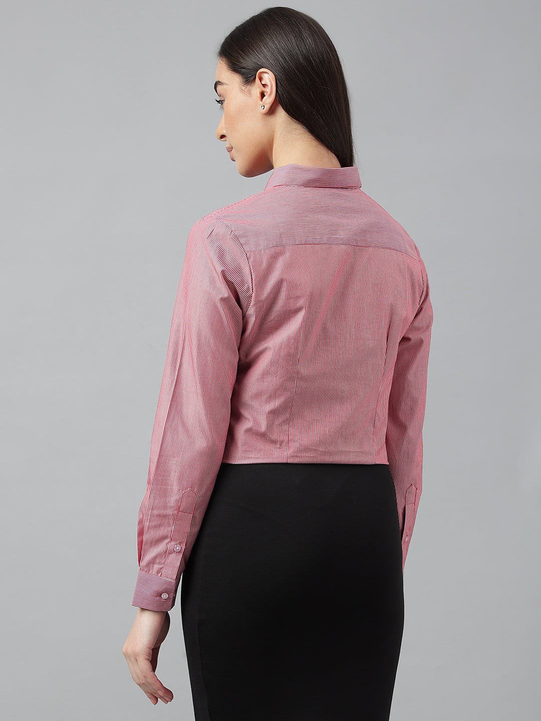 Women Red &White Stripes Pure Cotton Regular Fit Formal Shirt - #folk republic#