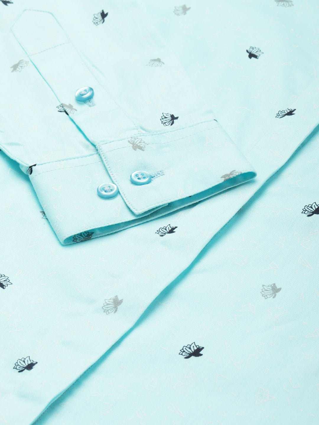Women Sky Blue Printed Pure Cotton Slim Fit Formal Shirt - #folk republic#