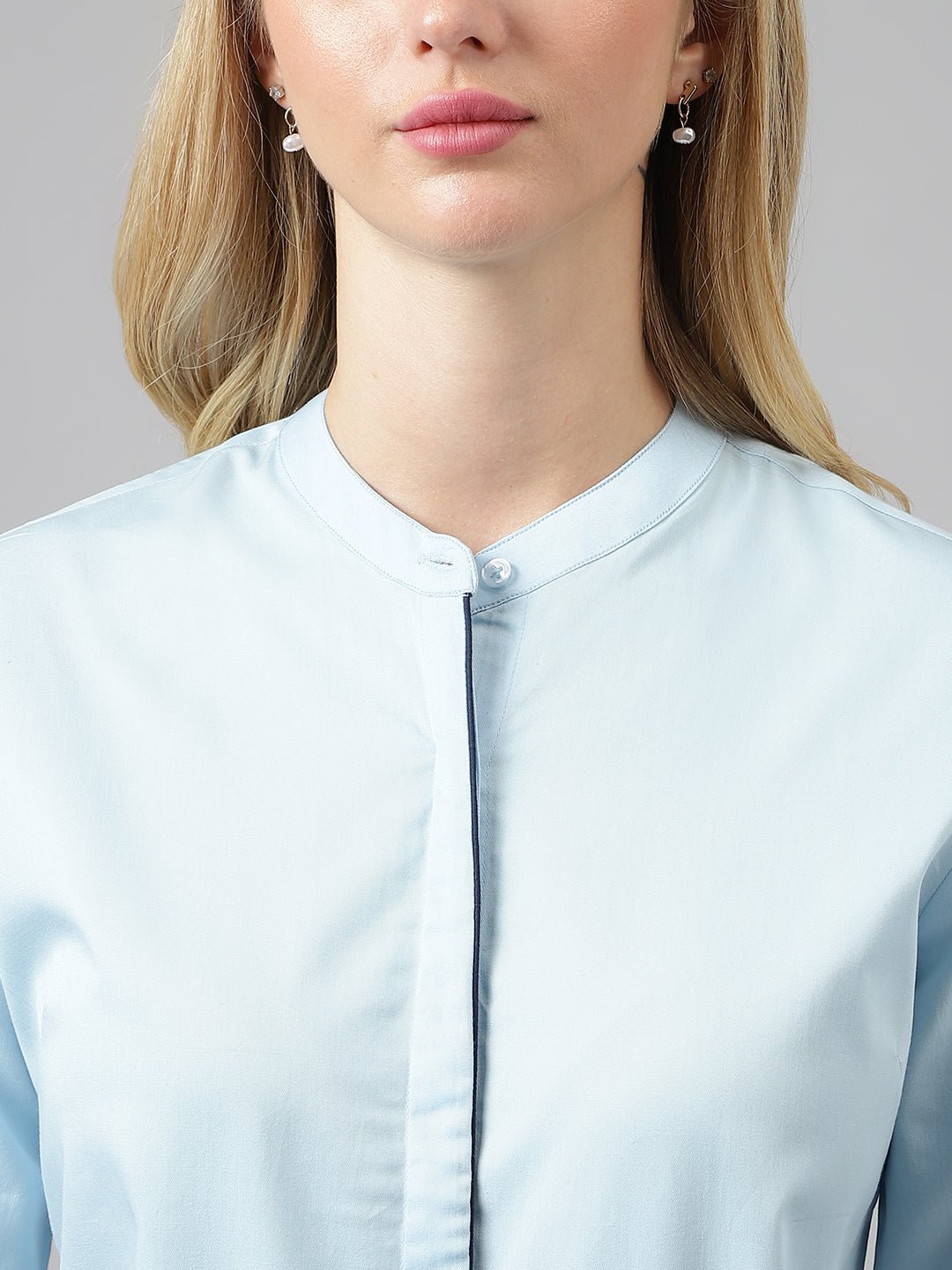 Women Sky Blue Solid Pure Cotton Regular Fit Formal Shirt - #folk republic#