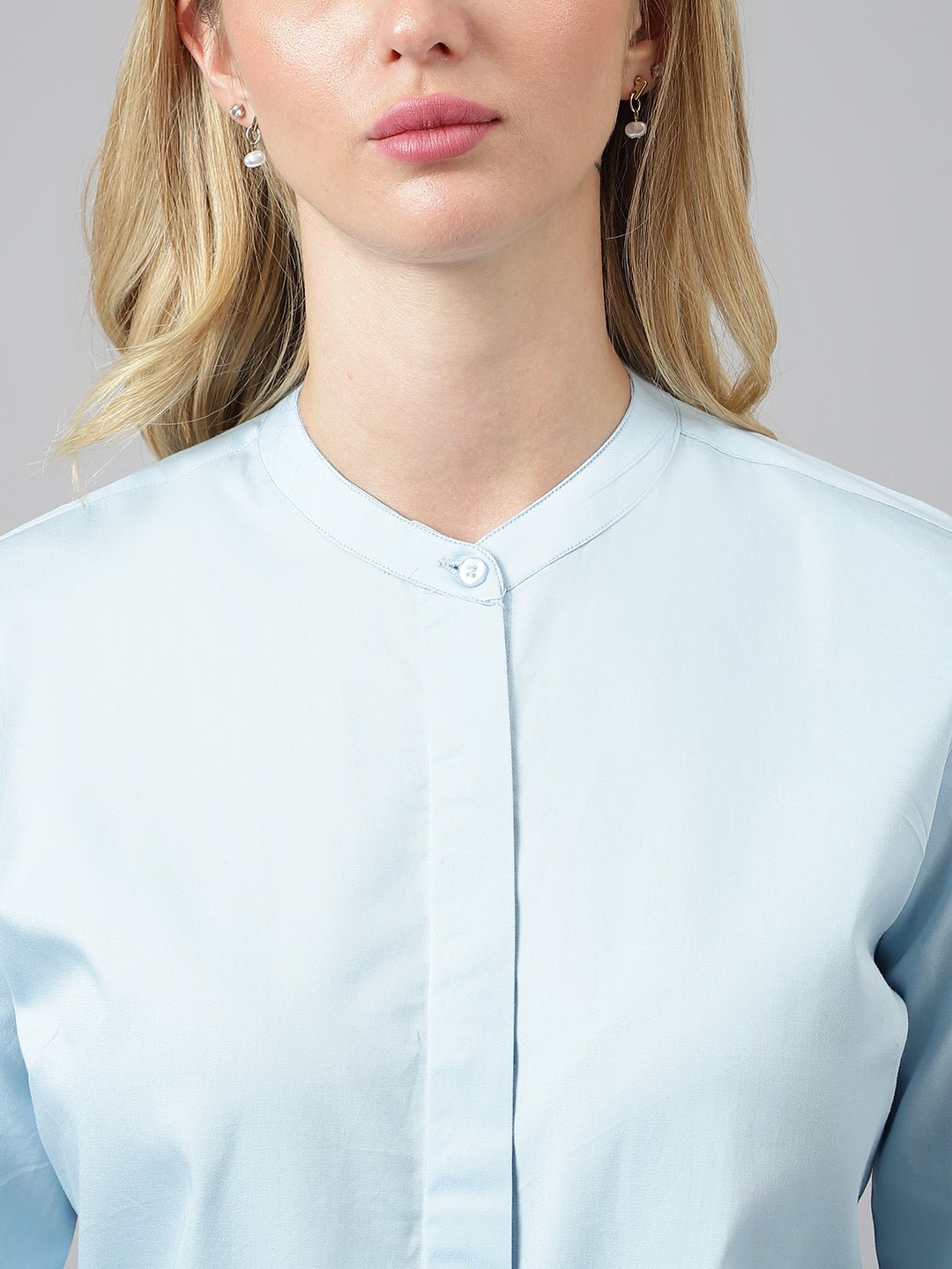 Women Sky Blue Solid Pure Cotton Regular Fit Formal Shirt - #folk republic#