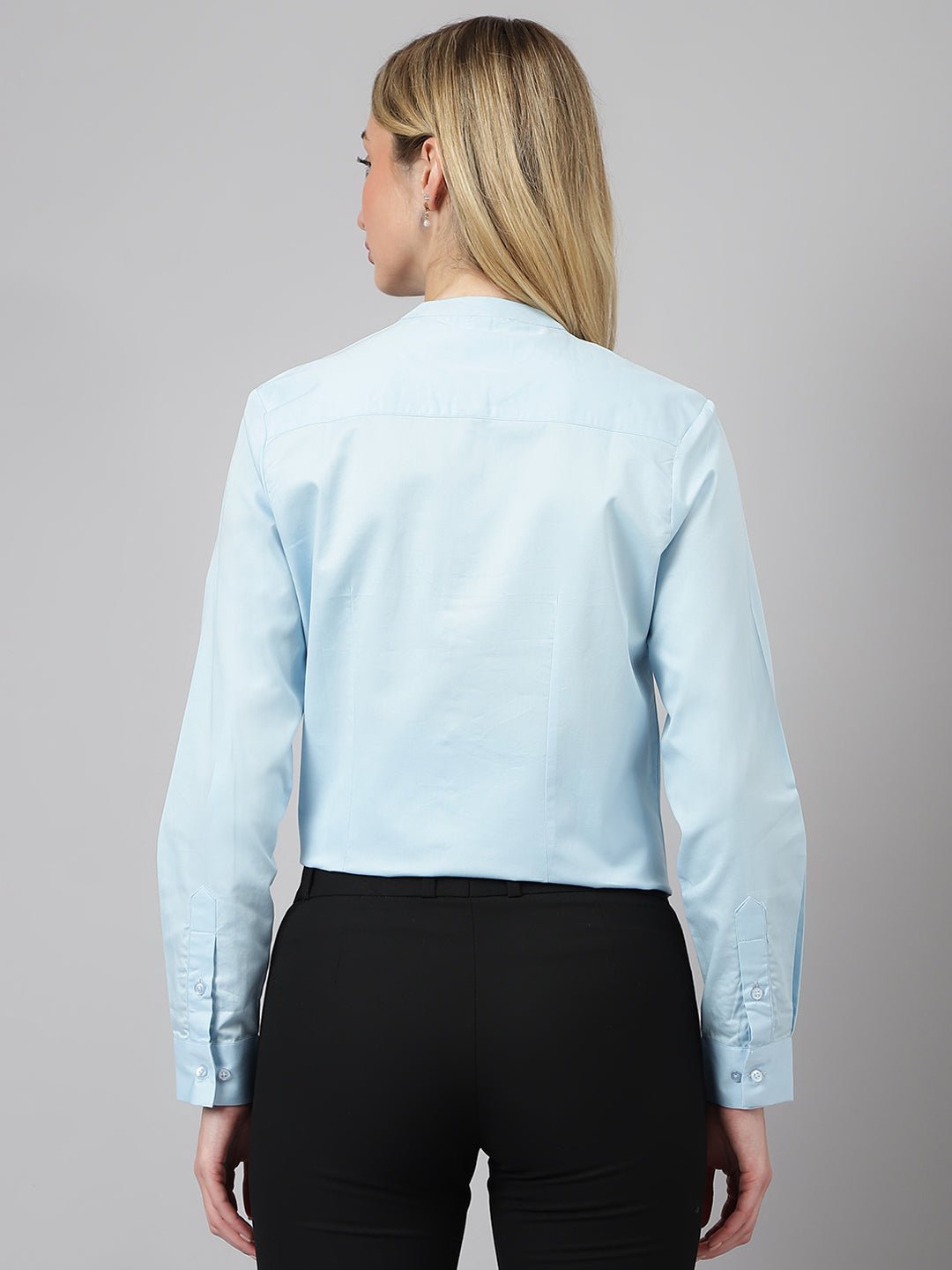 Women Sky Blue Solid Pure Cotton Regular Fit Formal Shirt - #folk republic#