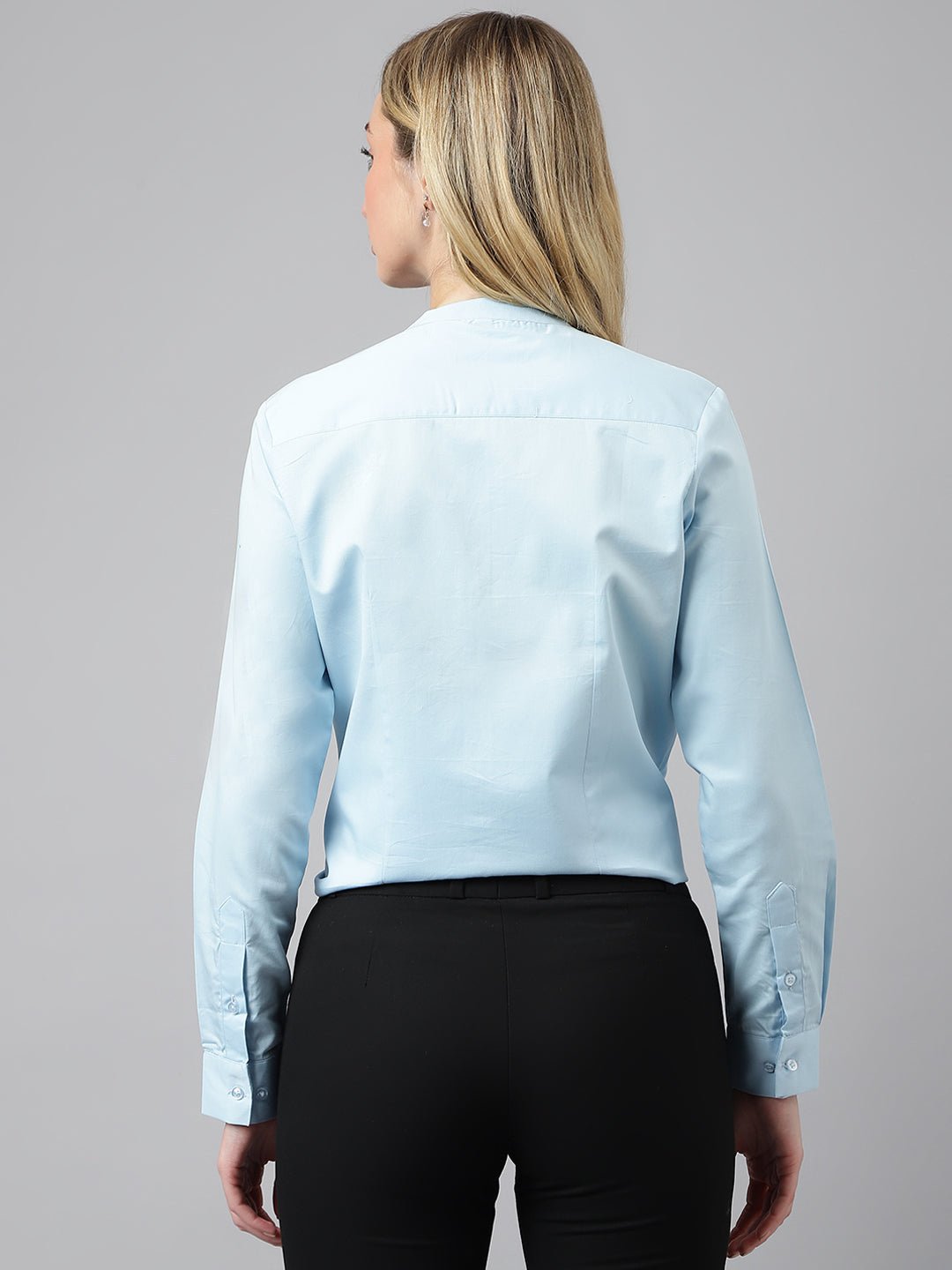 Women Sky Blue Solid Pure Cotton Regular Fit Formal Shirt - #folk republic#