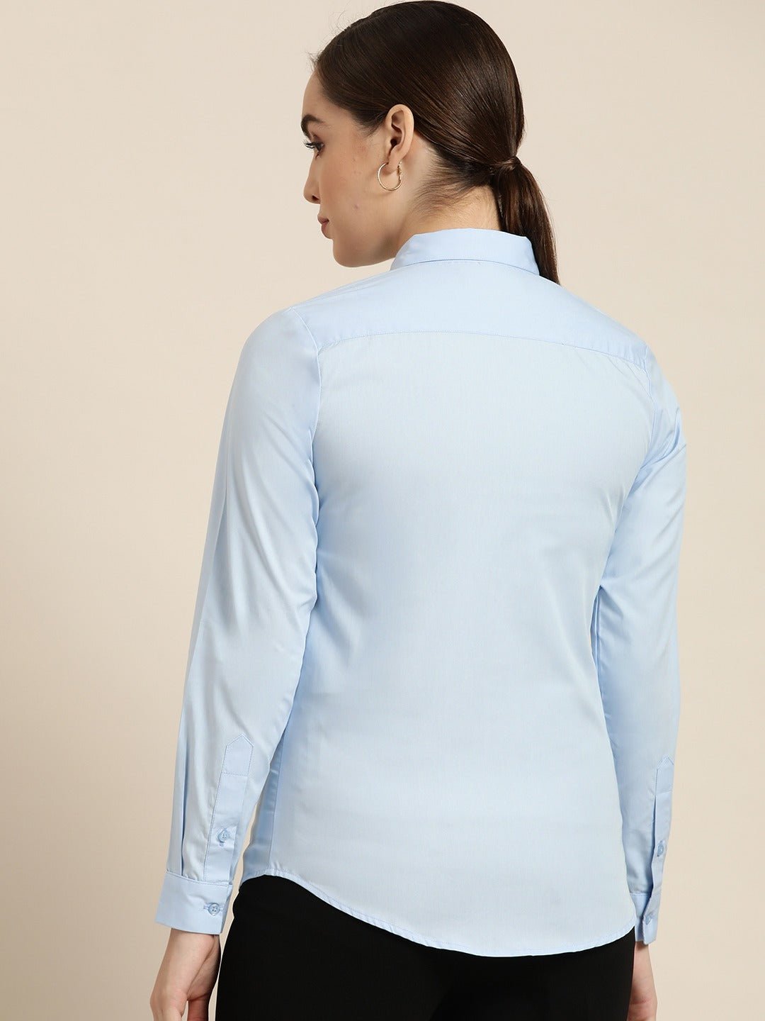 Women Sky Blue Solid Pure Cotton Slim Fit Formal Shirt - #folk republic#