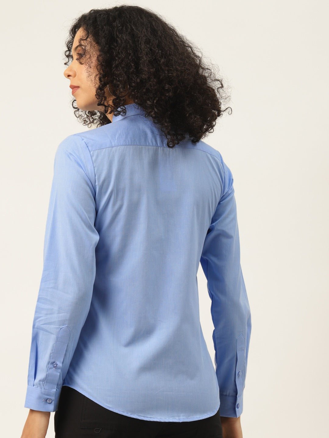 Women Sky Blue Solids Pure Cotton Slim Fit Formal Shirt - #folk republic#