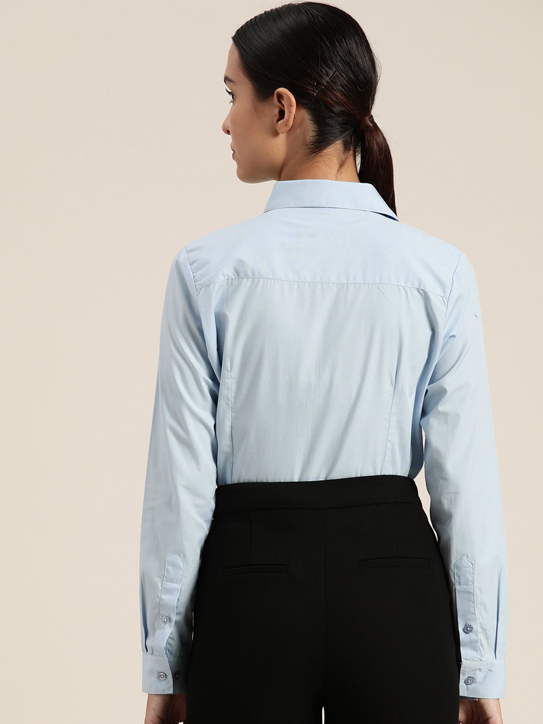 Women Sky Solid Pure Cotton Regular Fit Formal Shirt - #folk republic#
