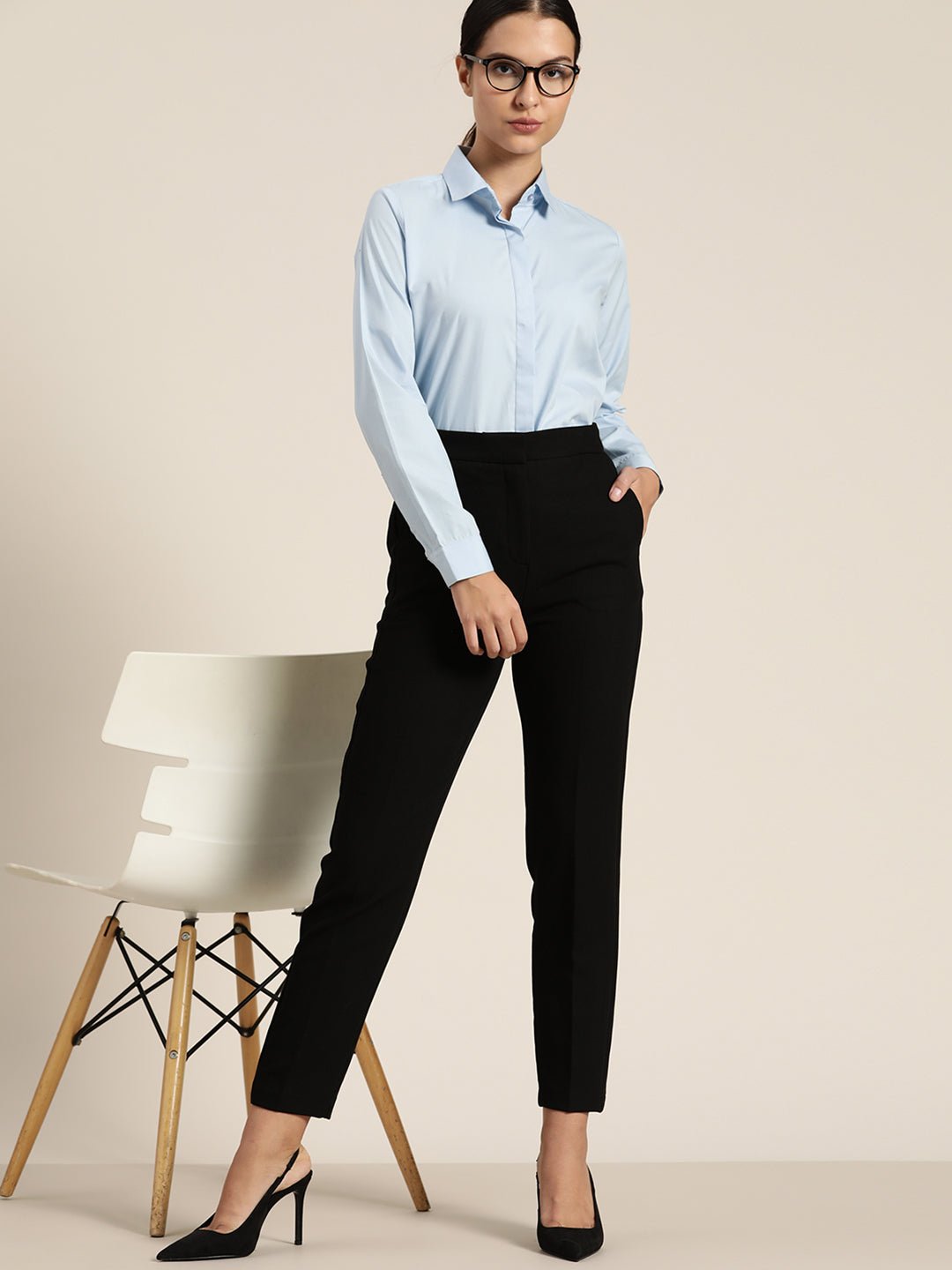 Women Sky Solid Pure Cotton Regular Fit Formal Shirt - #folk republic#