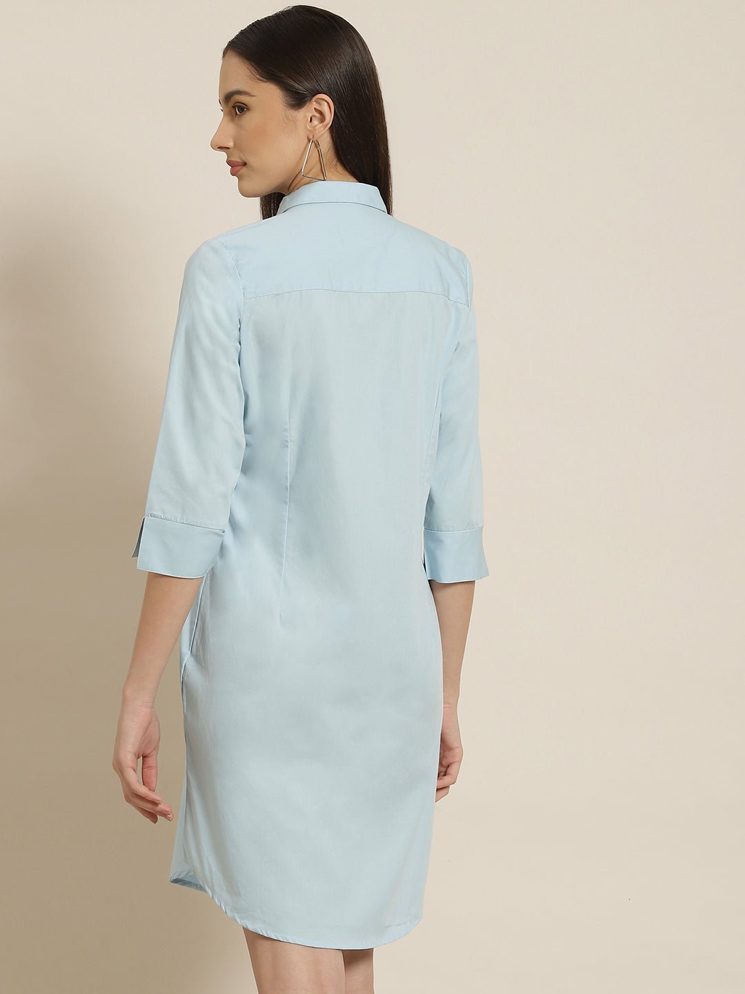 Women Sky Solid Pure Cotton Regular Fit Shirt Dress - #folk republic#
