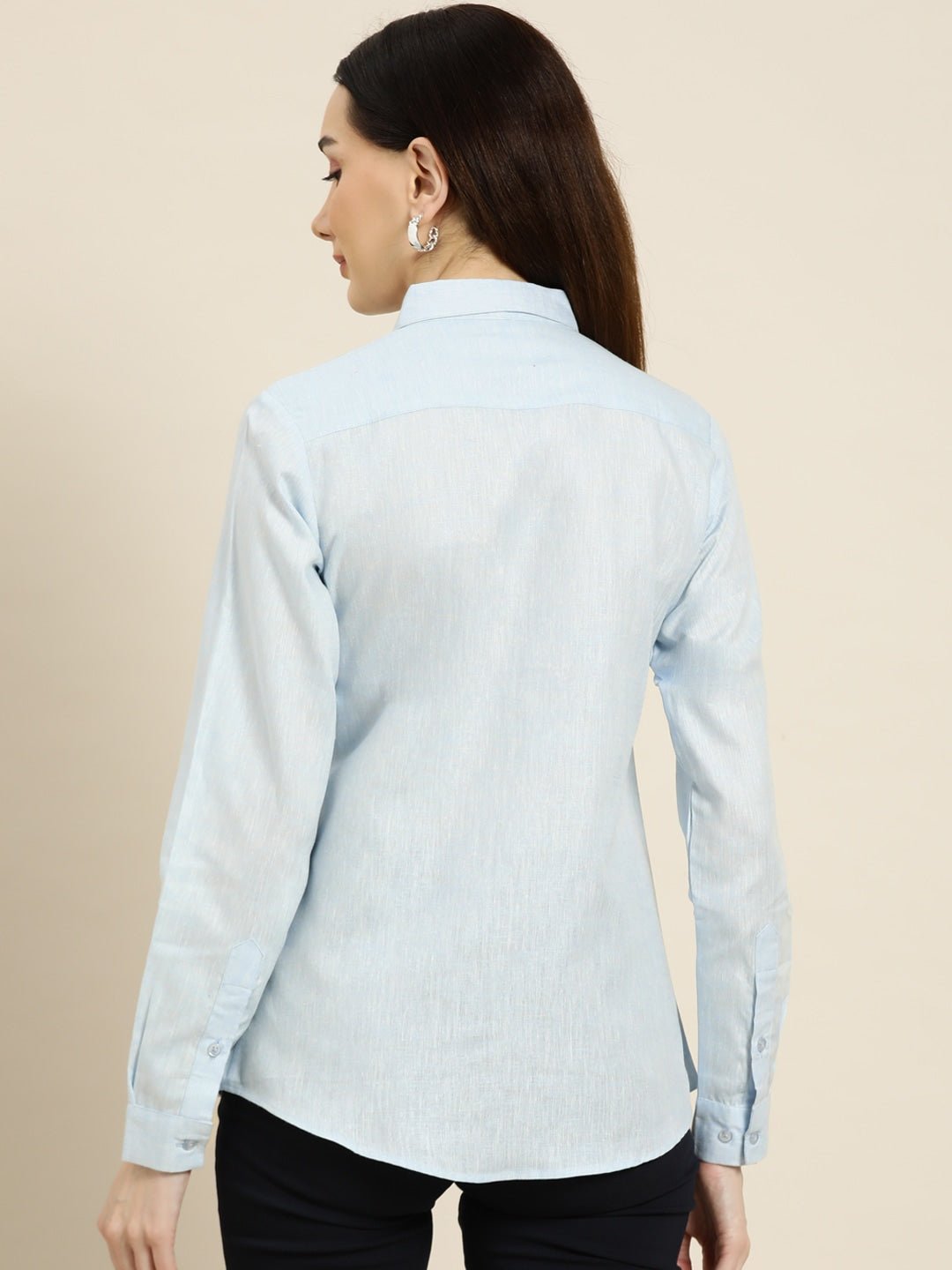 Women Sky Solids Linen Cotton Slim Fit Formal Shirt - #folk republic#