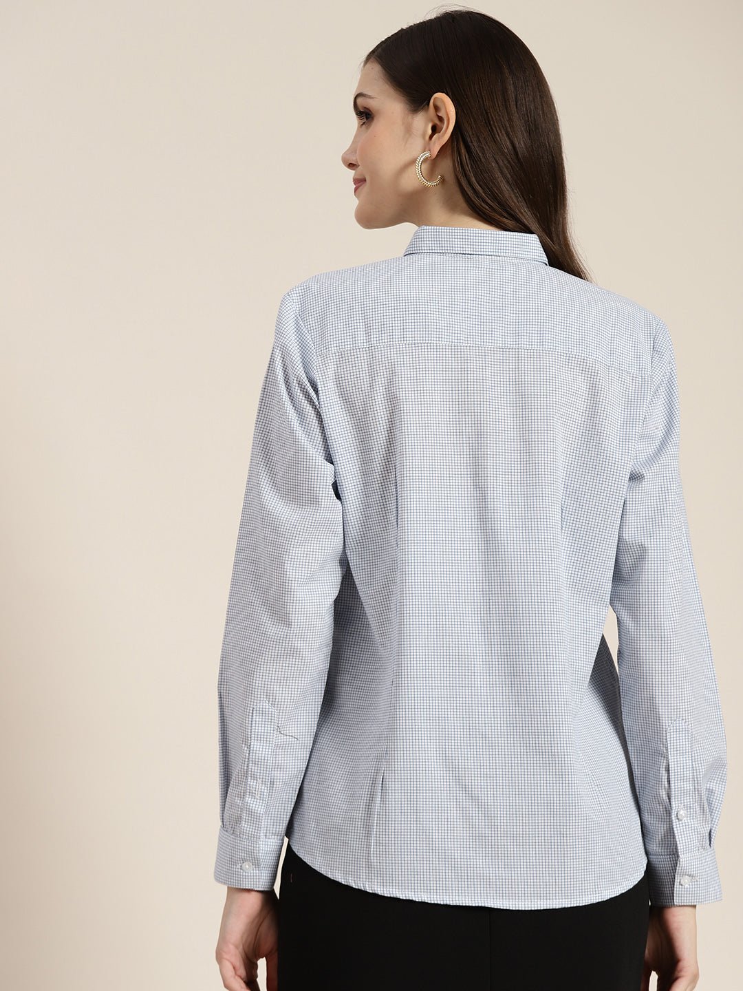Women White & Blue Checked Pure Cotton Regular Fit Formal Shirt - #folk republic#