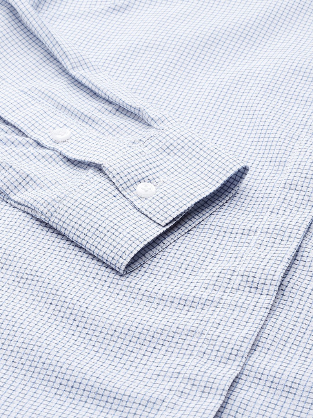 Women White & Blue Checked Pure Cotton Regular Fit Formal Shirt - #folk republic#