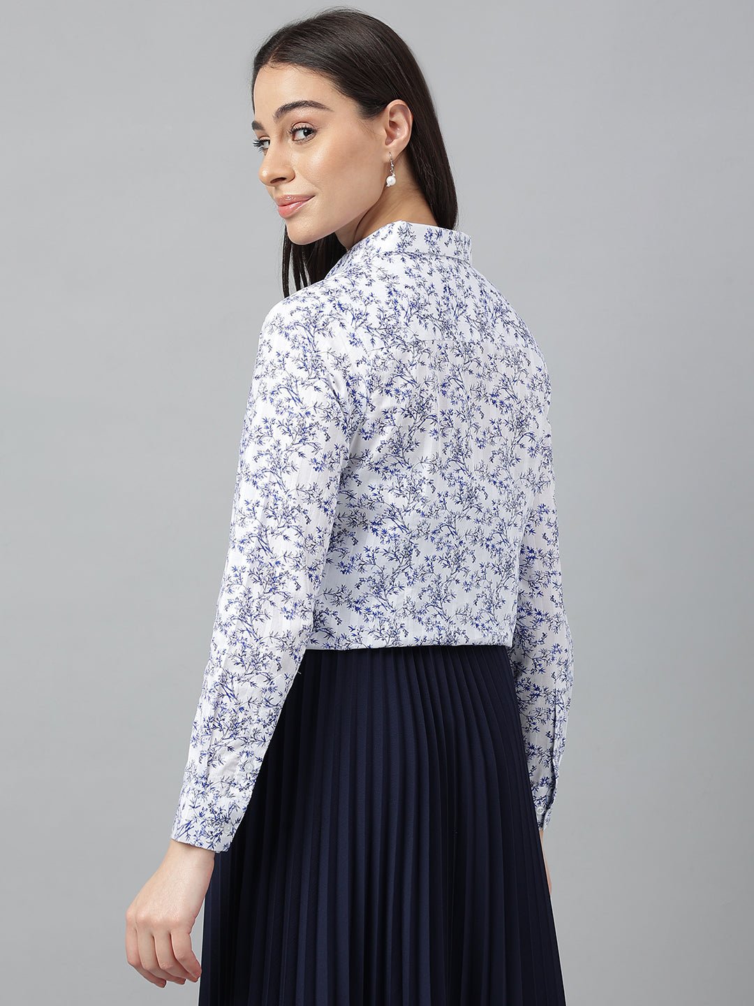 Women White & Blue Prints Pure Cotton Regular Fit Formal Shirt - #folk republic#