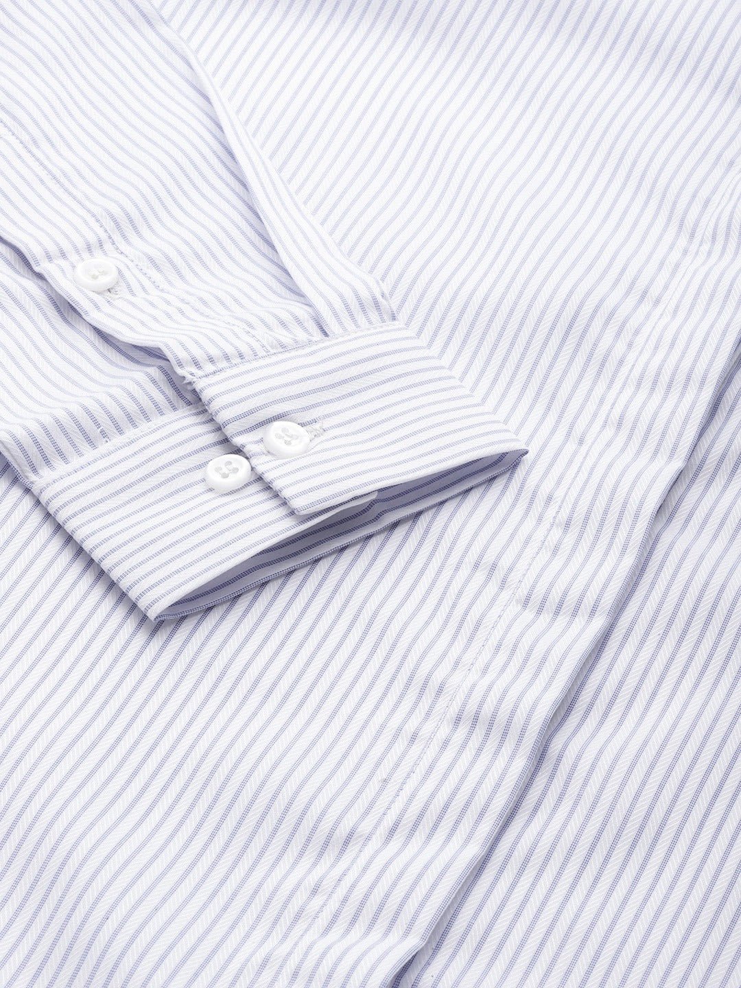 Women White & Blue Stripes Pure Cotton Slim Fit Formal Shirt - #folk republic#