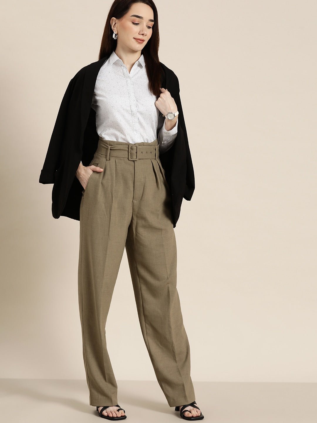 Women White & Grey Printed Pure Cotton Slim Fit Formal Shirt - #folk republic#