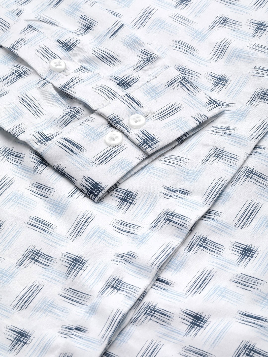 Women White & Navy Printed Pure Cotton Slim Fit Formal Shirt - #folk republic#