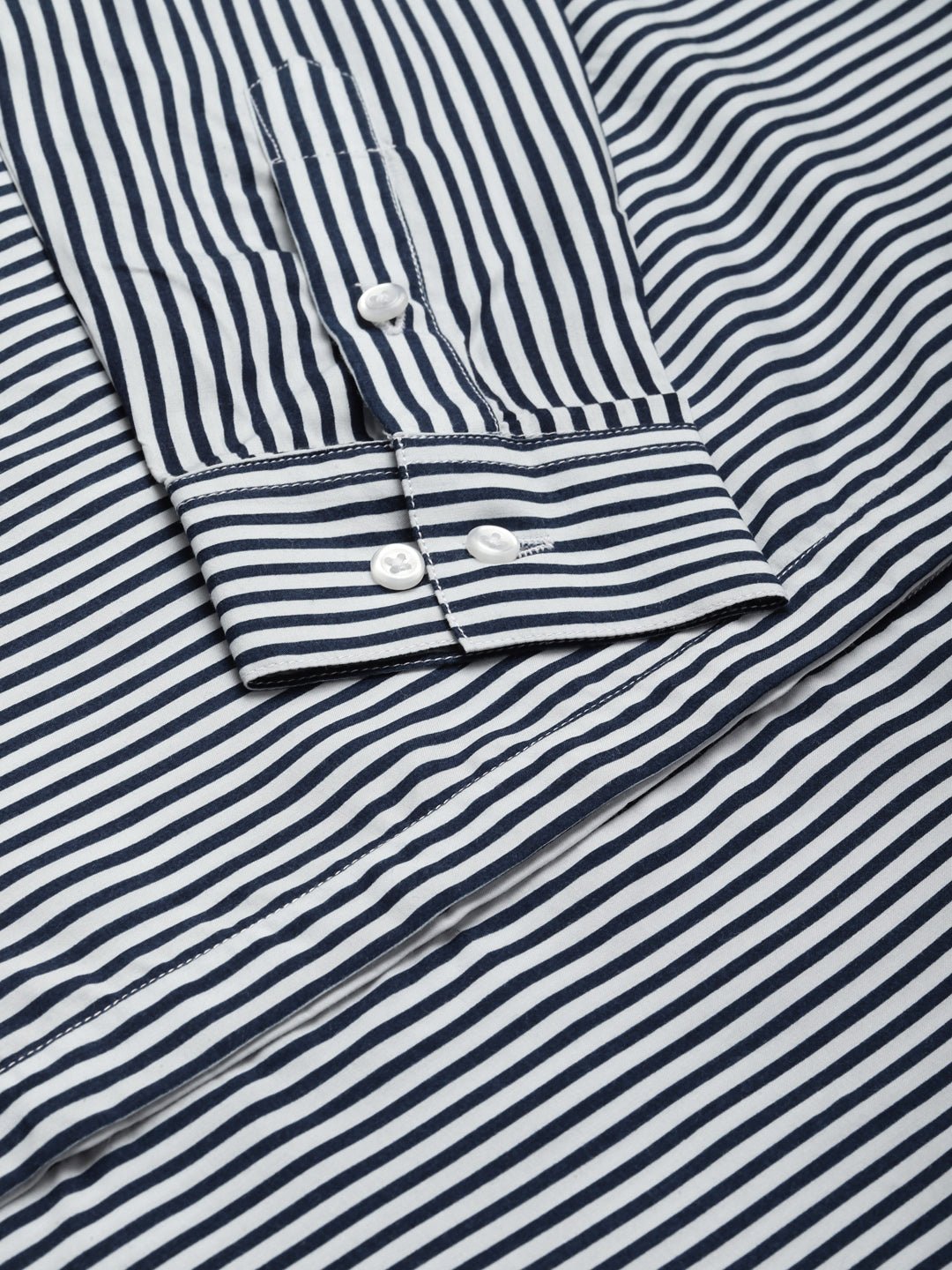 Women White & Navy Striped Viscose Rayon Regular Fit Formal Shirt - #folk republic#