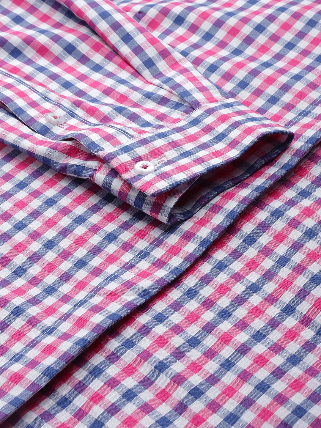 Women White & Pink Checks Pure Cotton Slim Fit Formal Shirt - #folk republic#