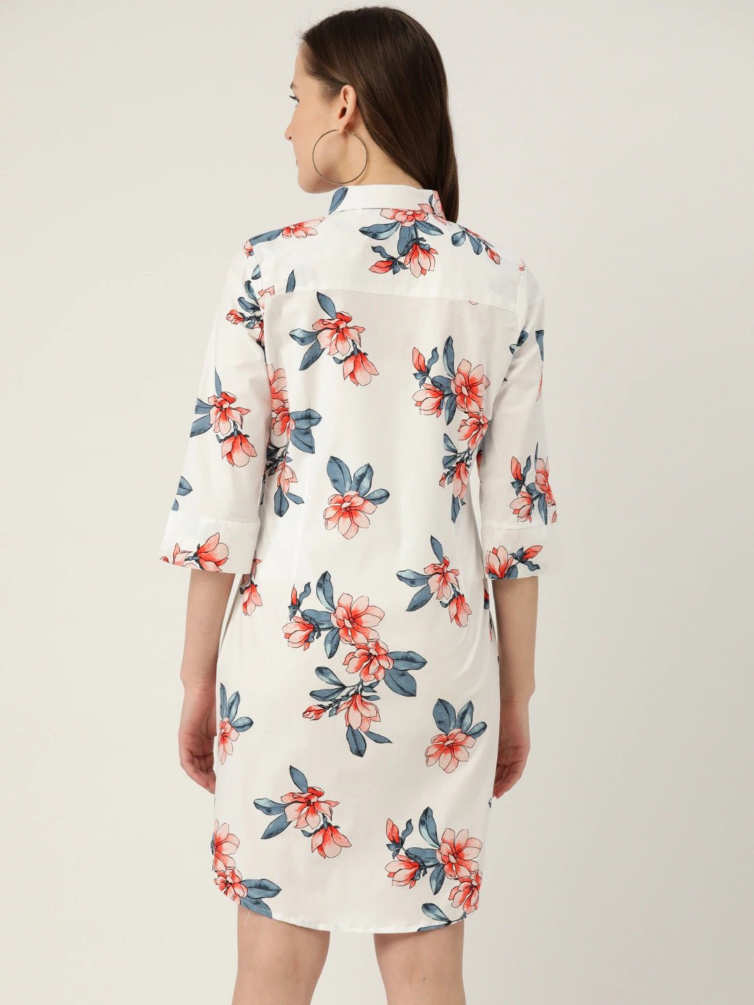 Women White Prints Pure Cotton Regular Fit Shirt Dress - #folk republic#