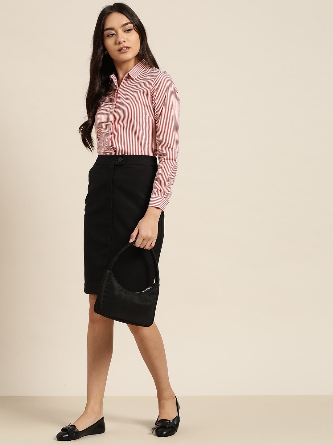 Women White & Red Stripes Pure Cotton Slim Fit Formal Shirt - #folk republic#
