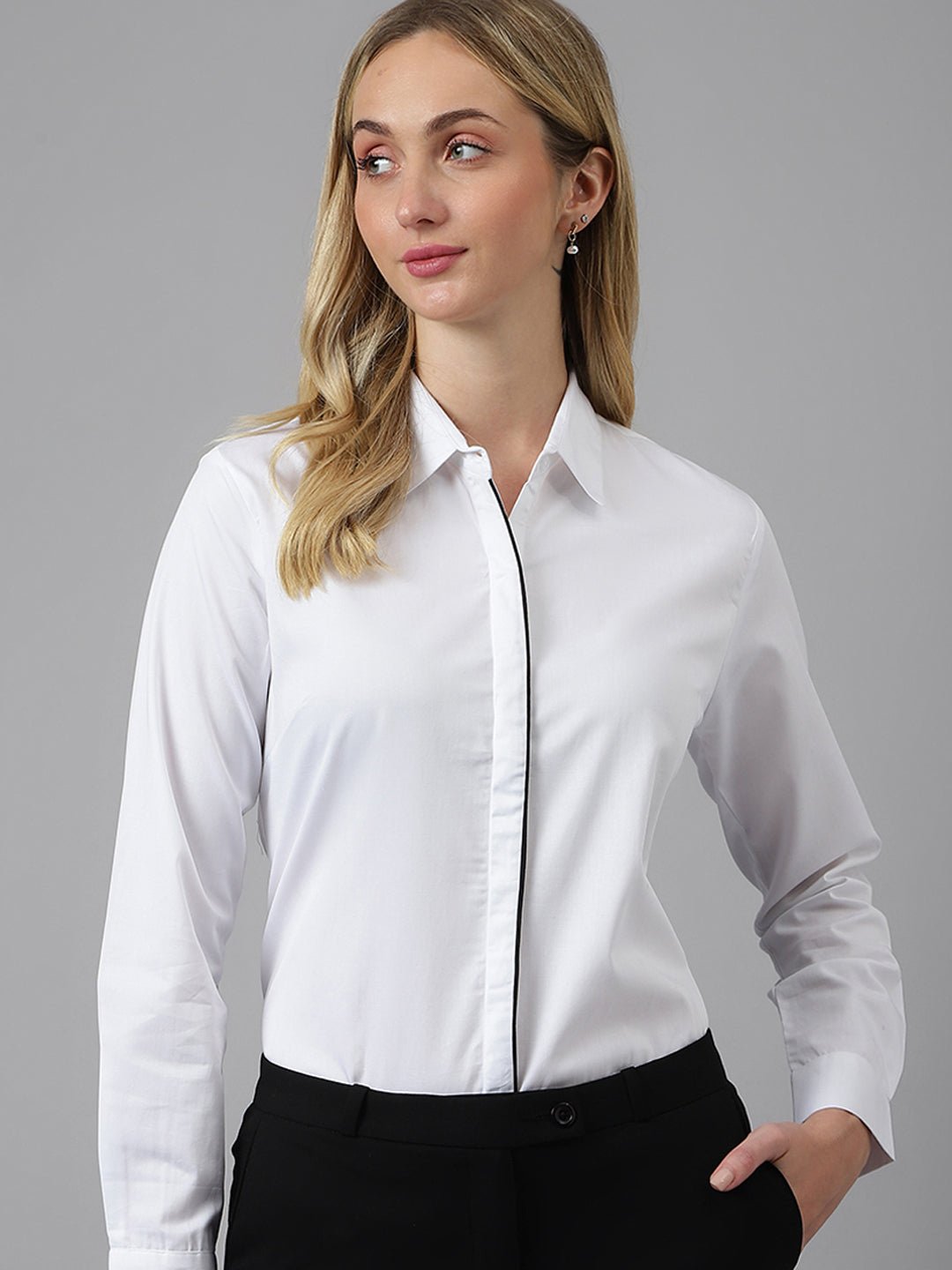 Women White Solid Pure Cotton Regular Fit Formal Shirt - #folk republic#
