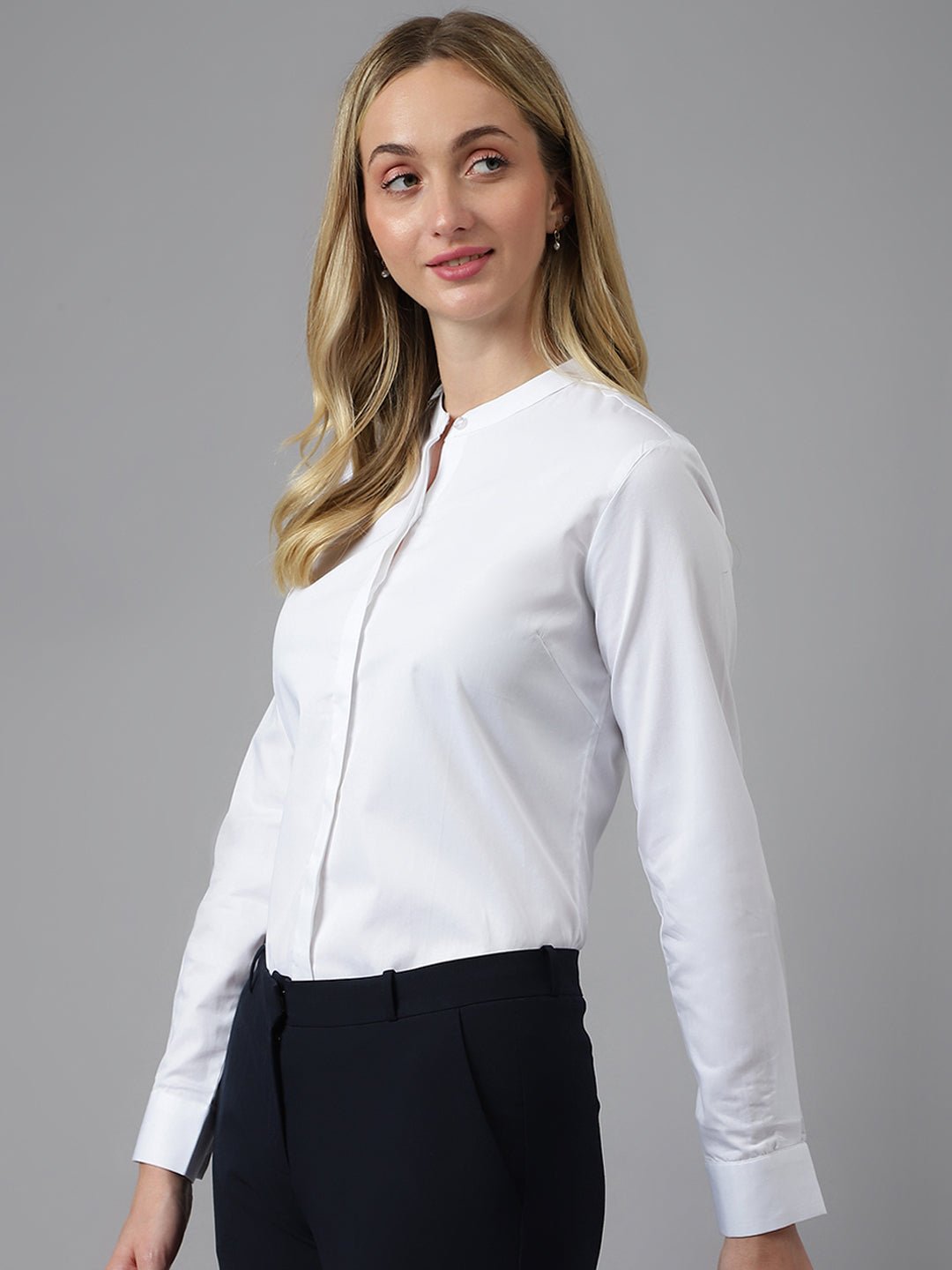 Women White Solid Pure Cotton Regular Fit Formal Shirt - #folk republic#
