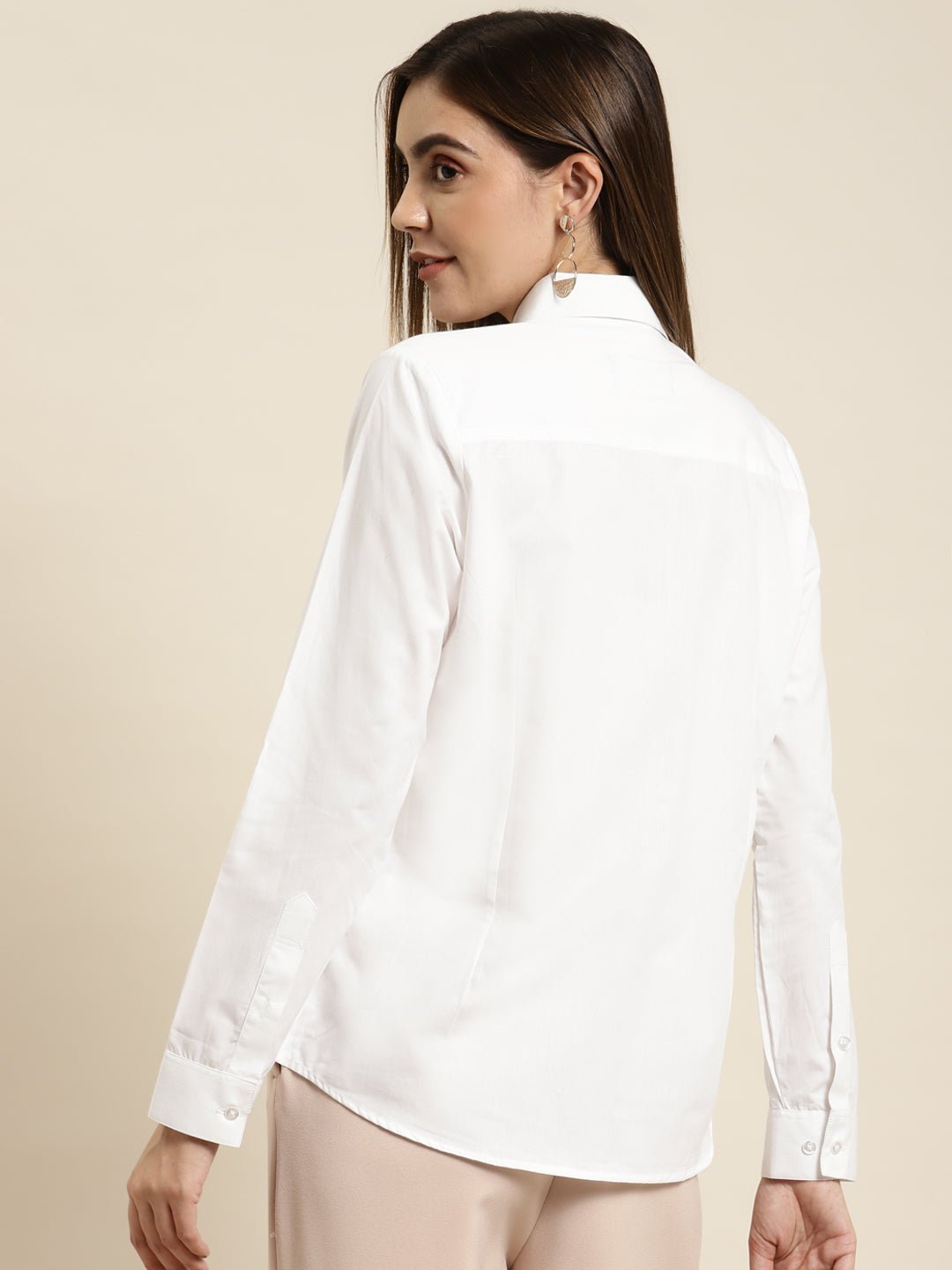 Women White Solid Pure Cotton Regular Fit Formal Shirt - #folk republic#