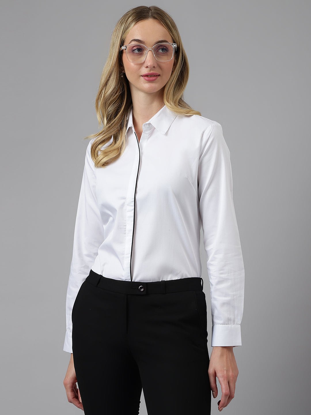 Women White Solid Pure Cotton Regular Fit Formal Shirt - #folk republic#