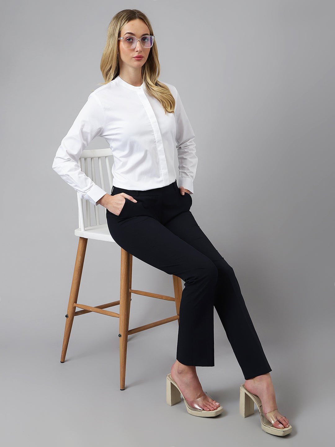 Women White Solid Pure Cotton Regular Fit Formal Shirt - #folk republic#