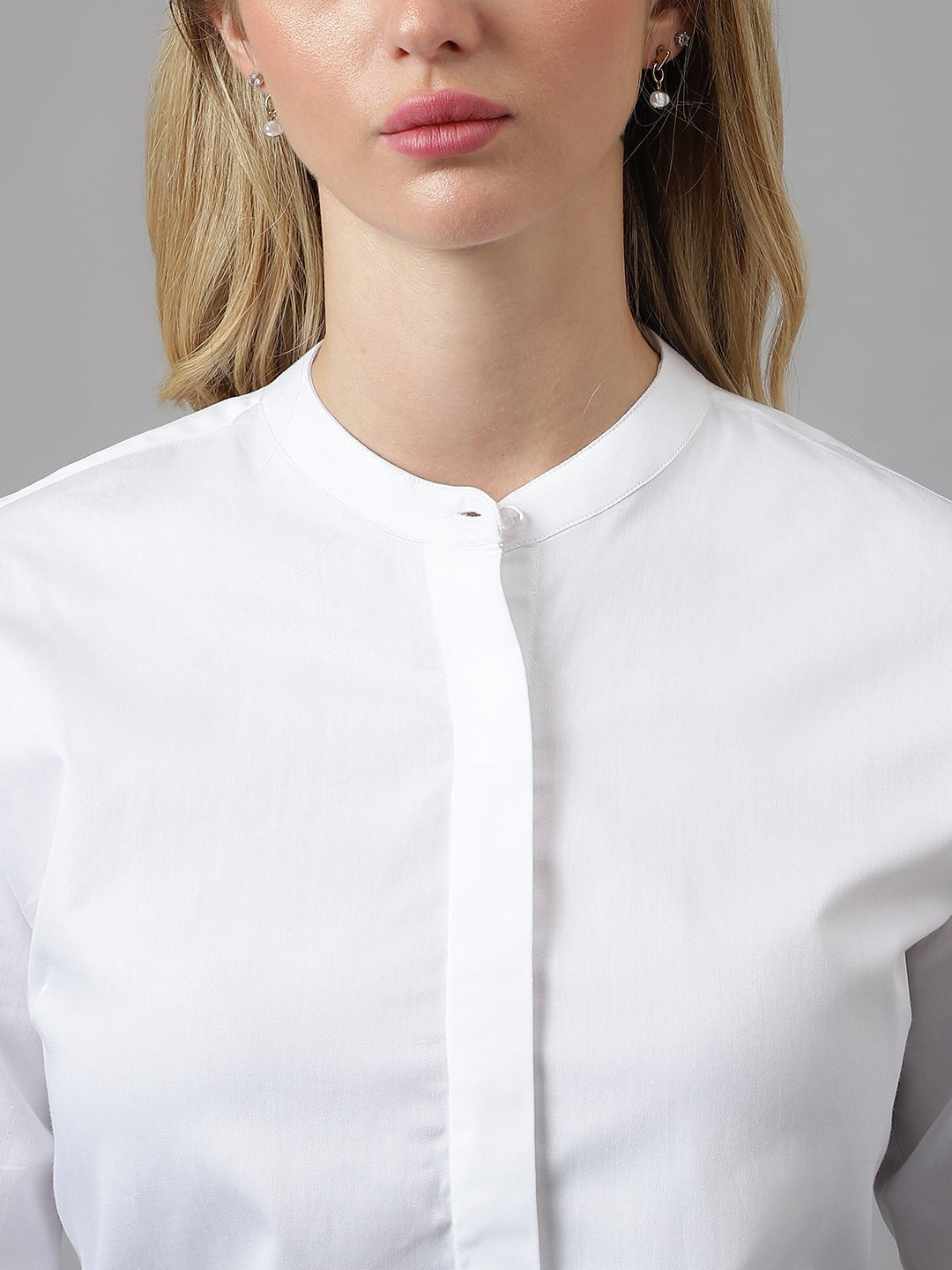 Women White Solid Pure Cotton Regular Fit Formal Shirt - #folk republic#