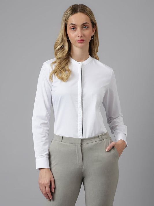Women White Solid Pure Cotton Regular Fit Formal Shirt - #folk republic#