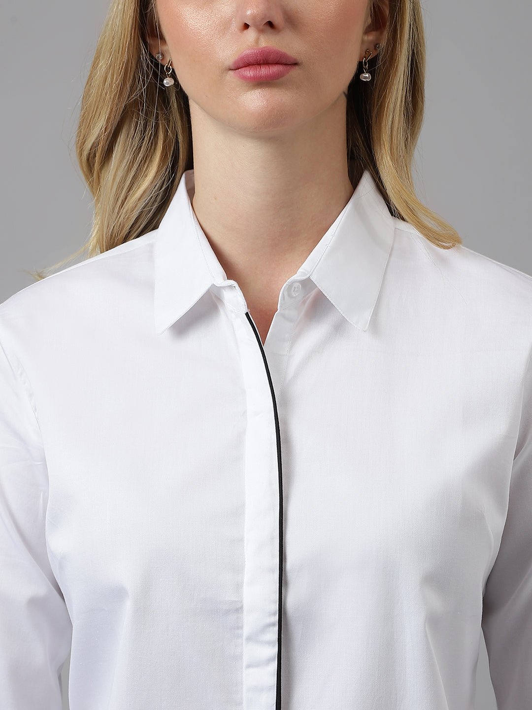 Women White Solid Pure Cotton Regular Fit Formal Shirt - #folk republic#