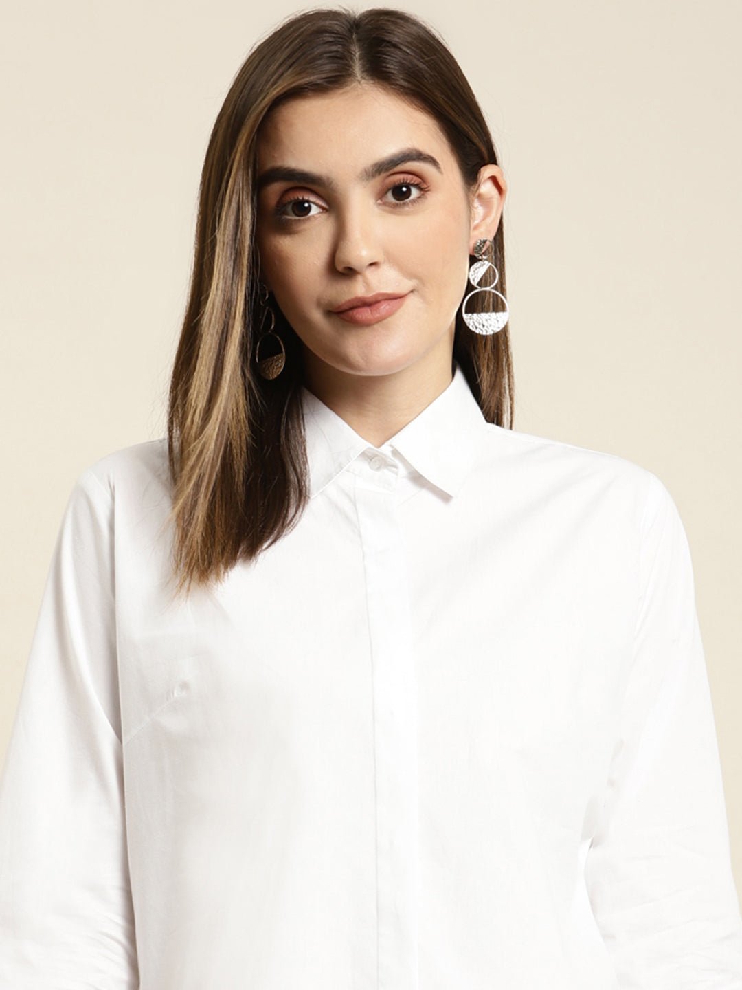 Women White Solid Pure Cotton Regular Fit Formal Shirt - #folk republic#