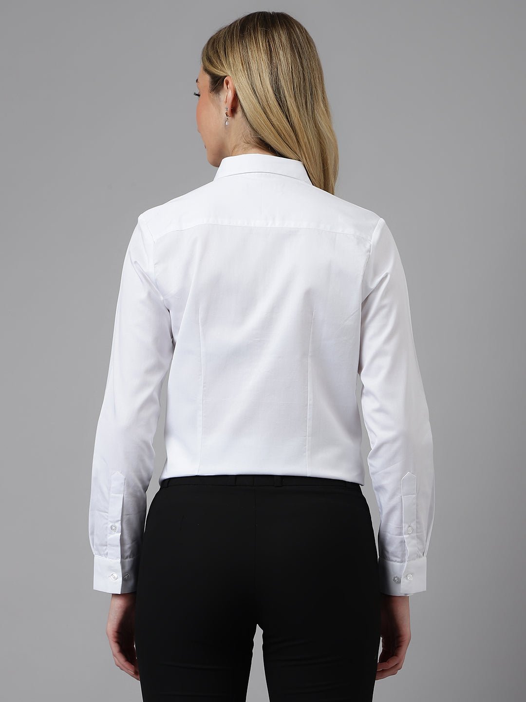Women White Solid Pure Cotton Regular Fit Formal Shirt - #folk republic#