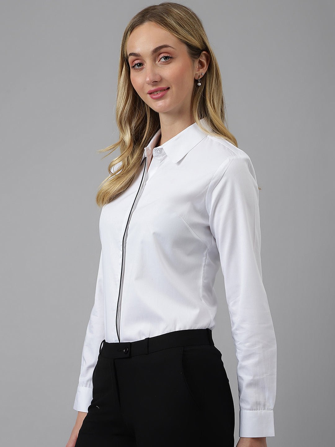 Women White Solid Pure Cotton Regular Fit Formal Shirt - #folk republic#
