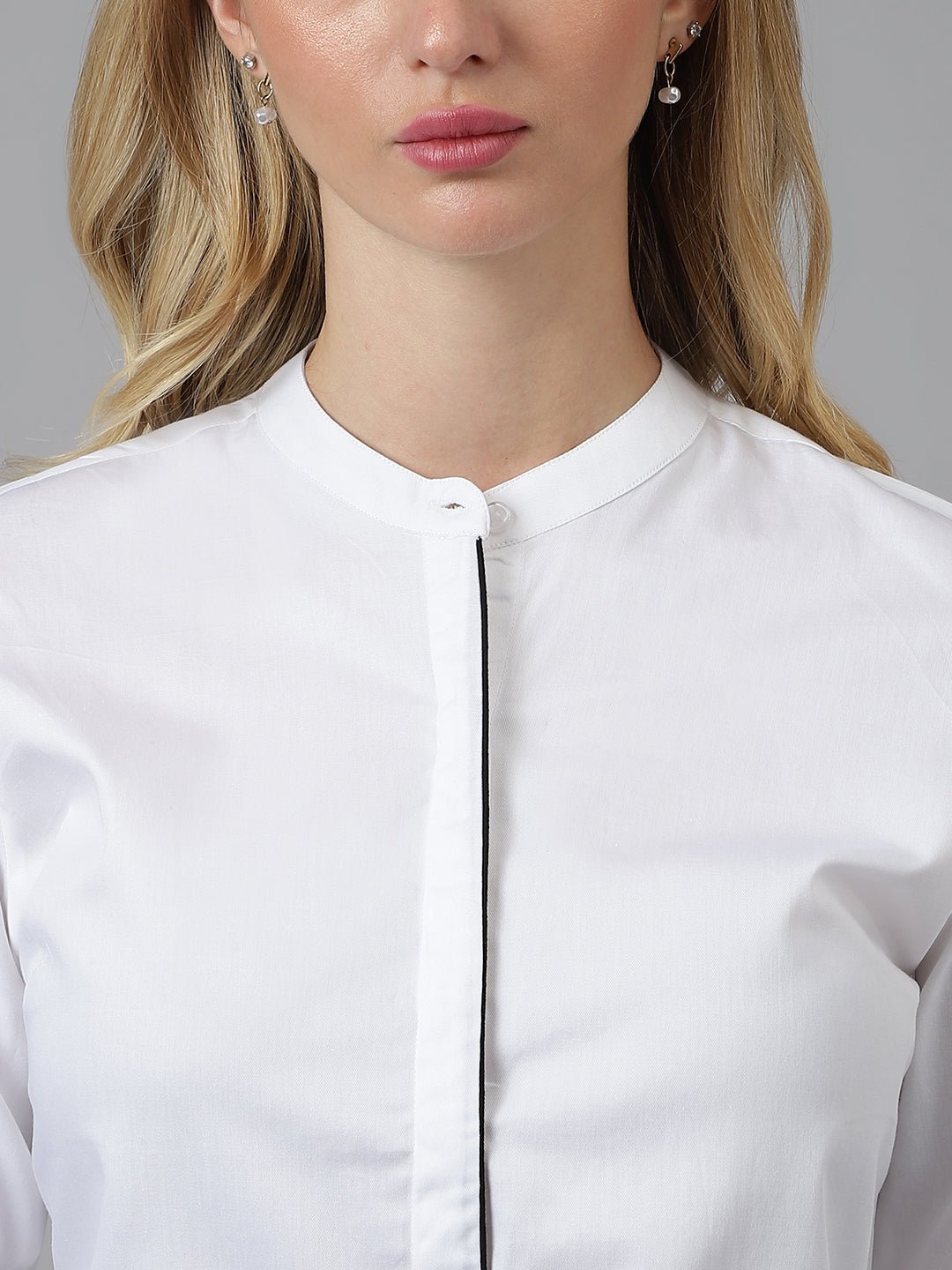 Women White Solid Pure Cotton Regular Fit Formal Shirt - #folk republic#