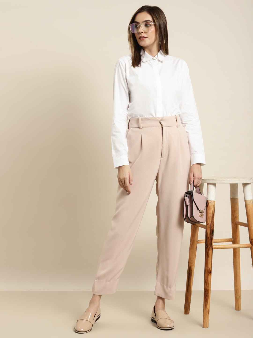 Women White Solid Pure Cotton Regular Fit Formal Shirt - #folk republic#