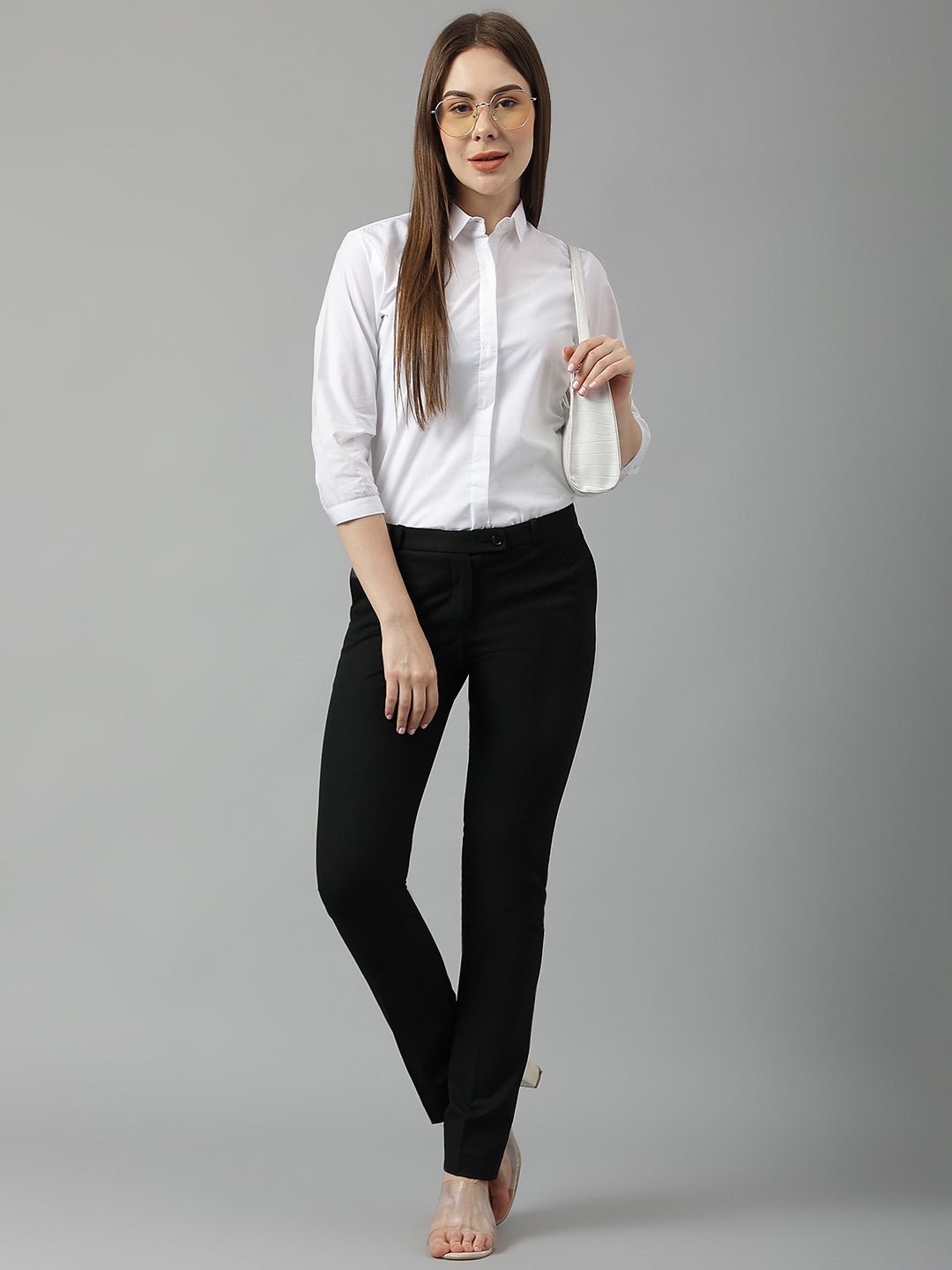 Women White Solid Pure Cotton Slim Fit Formal Shirt - #folk republic#